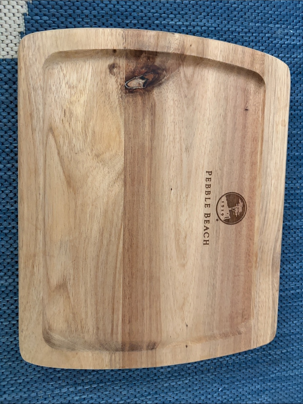 Pebble Beach Light Brown Wood Serving Tray with Logo